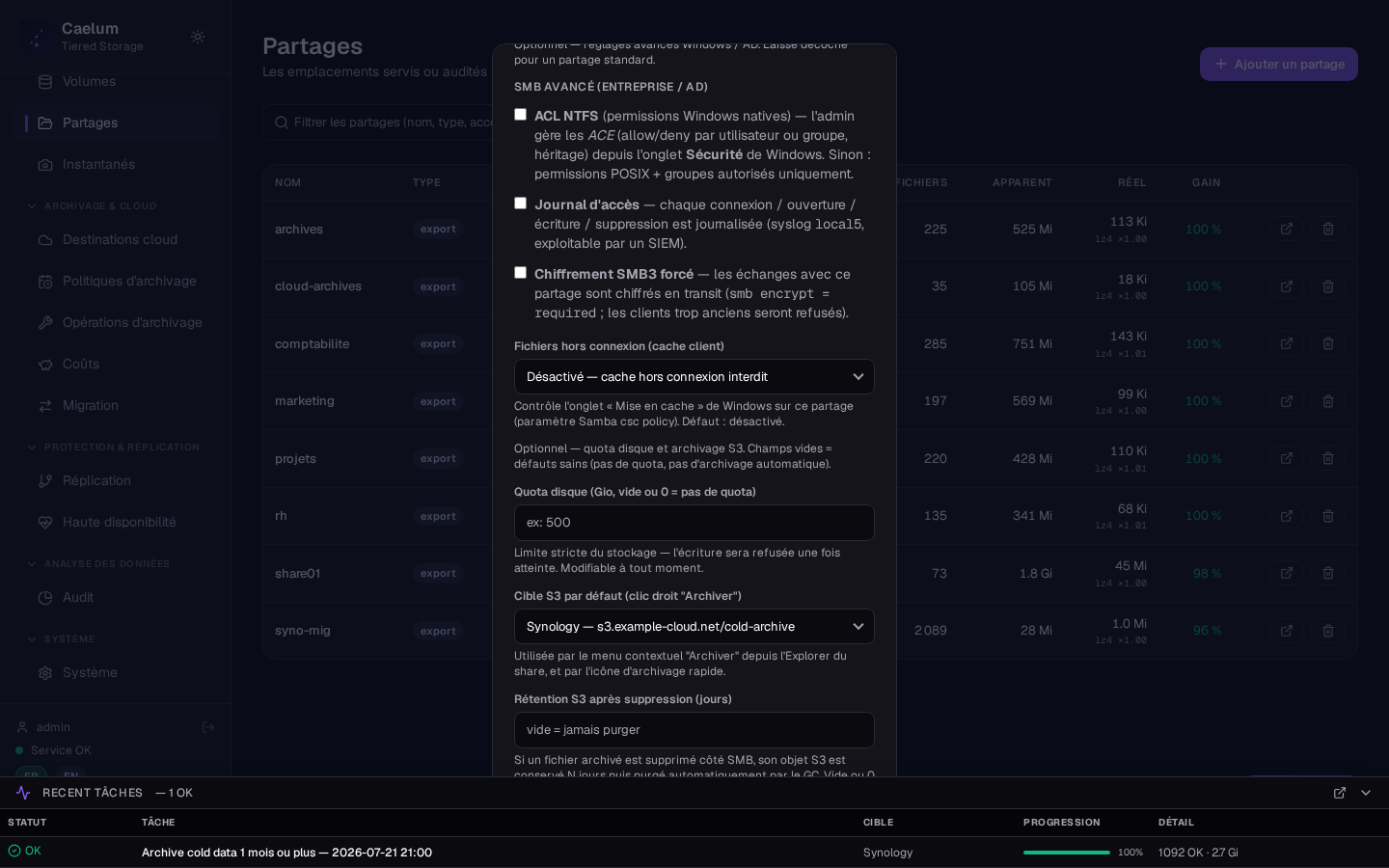 Options SMB avancées
